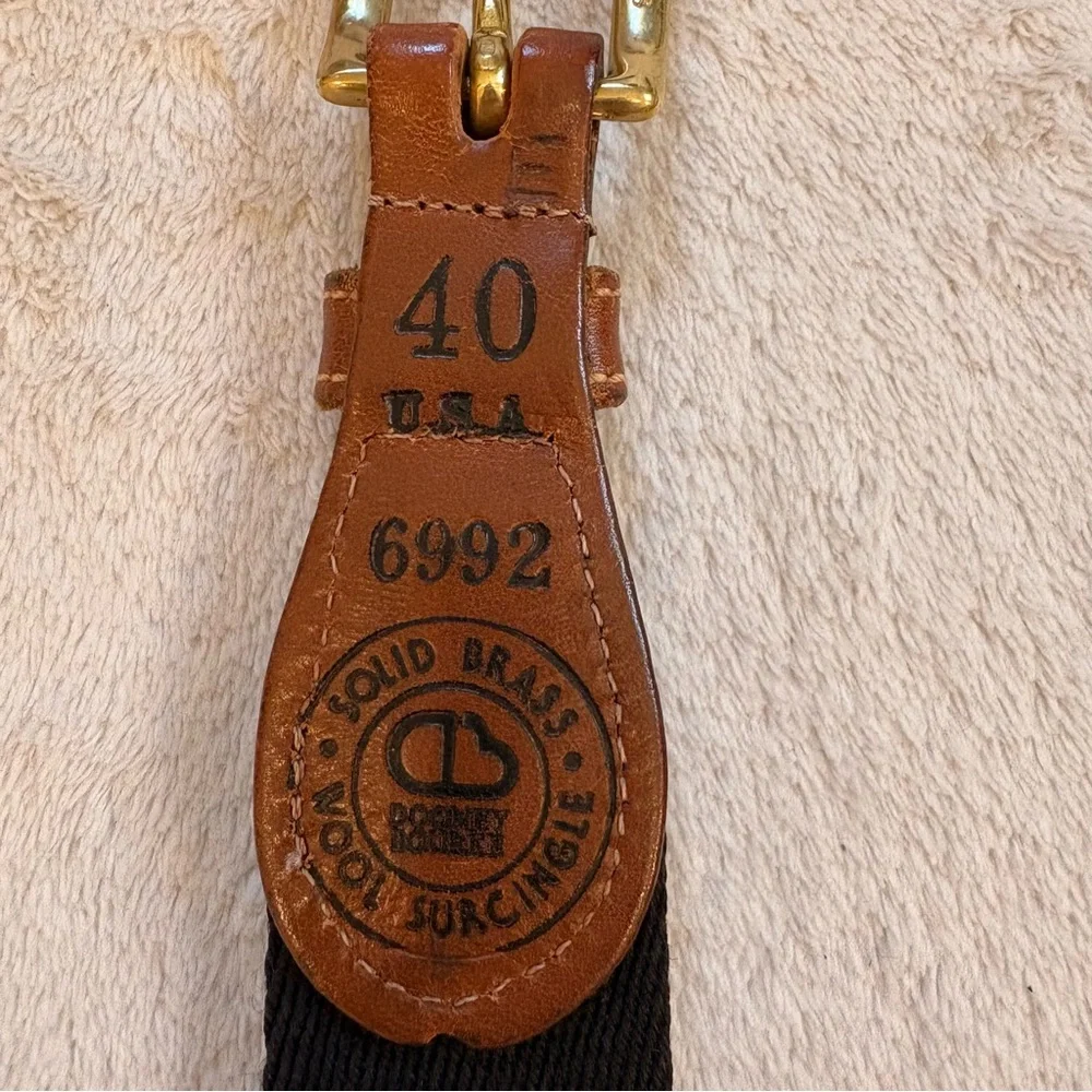 Dooney & Bourke Black Wool Surcingle Belt with Brown Leather Trim Brass Buckle